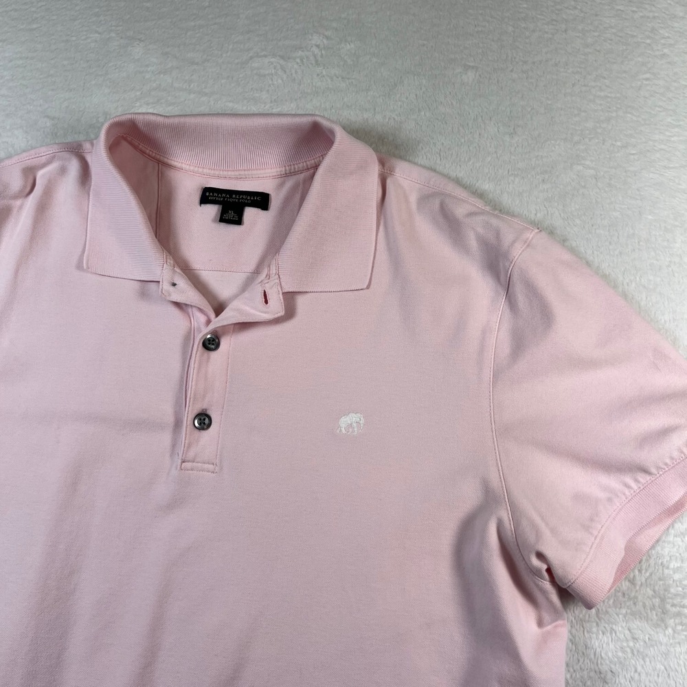 Banana Republic Mens XL Pink Fitted Pique Polo Shirt Elephant Logo Short Sleeve
